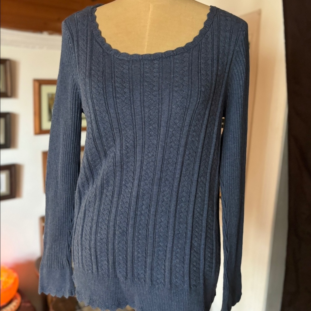 JEANNE PIERRE Blue Scoop Neck Sweater